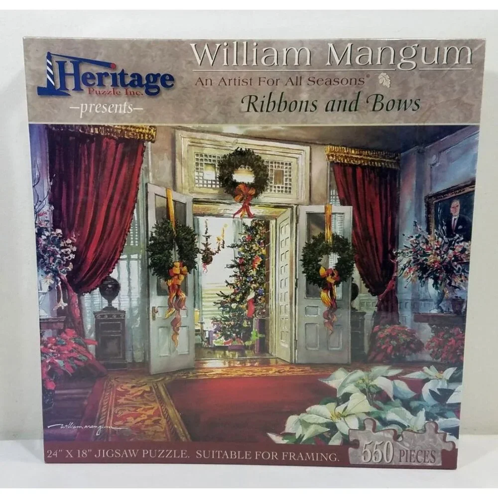Heritage Puzzles 550 Pc Jigsaw Ribbons And Bows & Loading Up Santa Express II